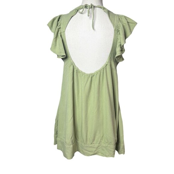 Beyond Words Ruffled Sage Green Open Back Mini Dress - Picture 3 of 4